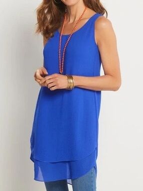 Soft Surroundings Sleeveless Layered Blouse in Dazzling Blue Blue Size M